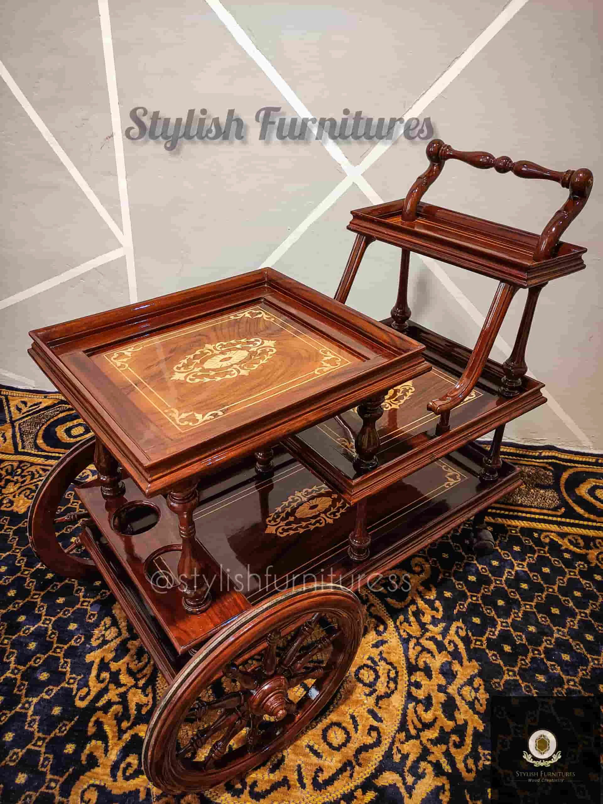 In-Lay work tea trolley 4 step