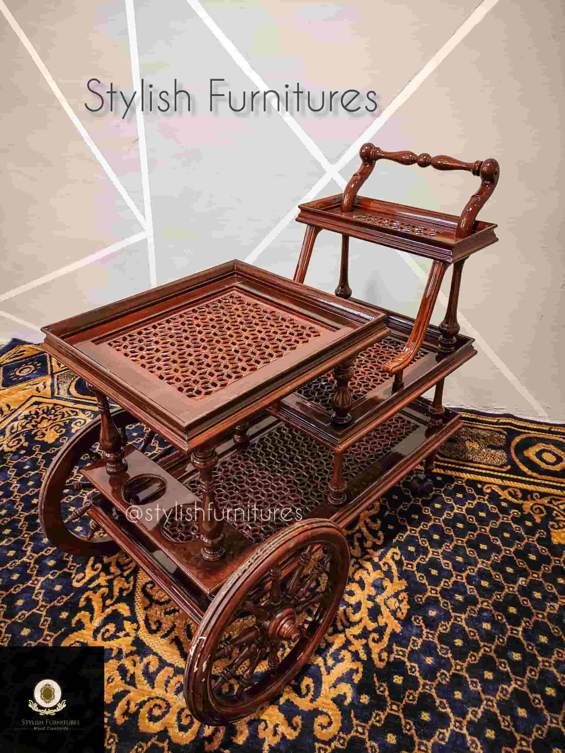 Carving work 4 step tea trolley
