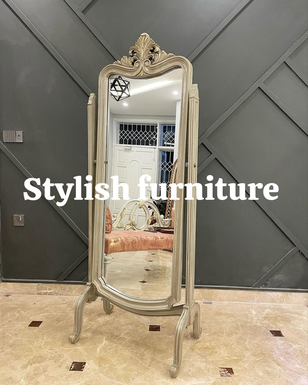 Wooden Frame Stand Mirror